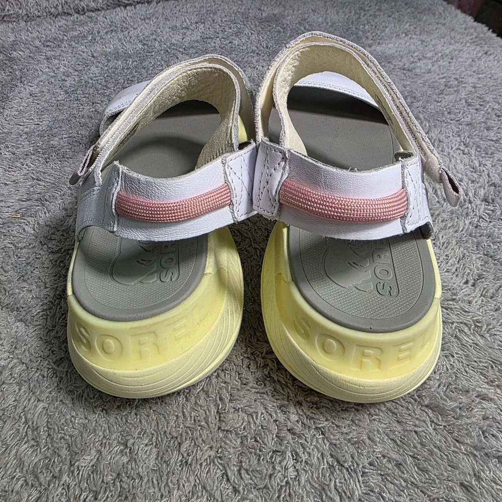 Sorel Explorer Blitz‎ Sandal White Leather Platform Sporty Women 8.5 Excellent